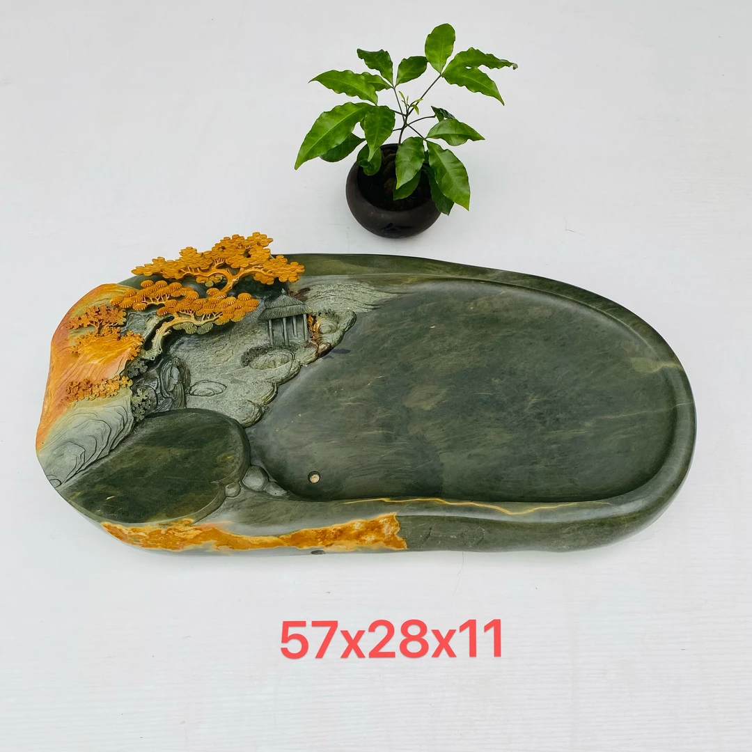 端砚是绿端手工雕刻茶盘