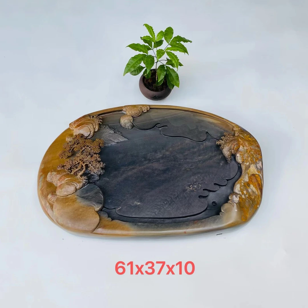 端砚石手工雕刻茶盘
