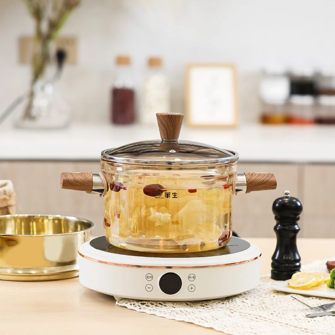 wahson/华生穆拉特高硼硅玻璃炖锅炖汤家用透明煮锅带蒸笼MLT20CM