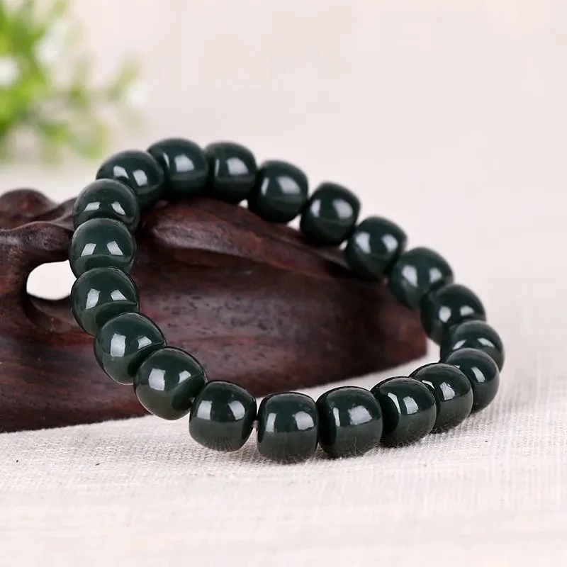 和田玉青玉手链卡10mm老型珠