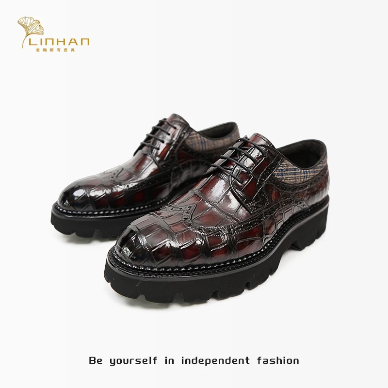 凌翰家2025新款仰望U8擦色鳄鱼皮男鞋时尚商务英伦真皮红棕色潮流