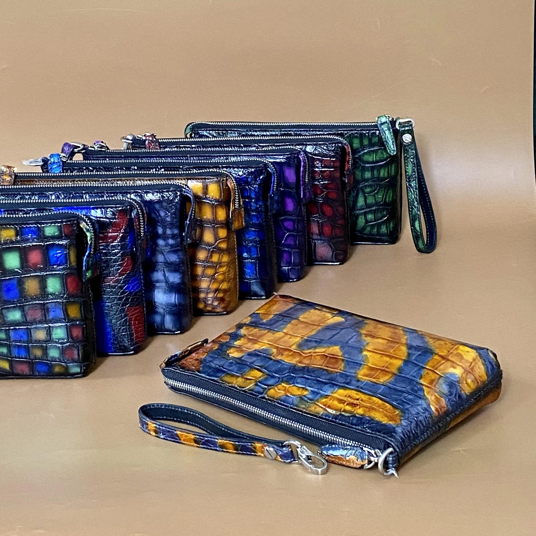 铭哥家鳄鱼皮擦色真皮夹包男款牛皮内里经典小款商务手提包24*14