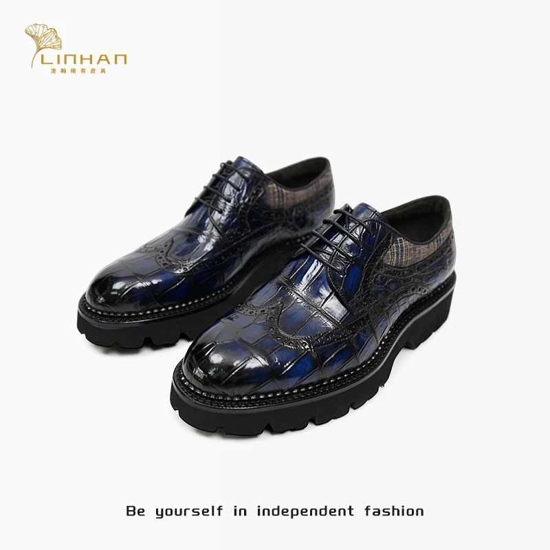 凌翰家2025新款仰望U8擦色鳄鱼皮男鞋时尚商务英伦真皮蓝色潮流