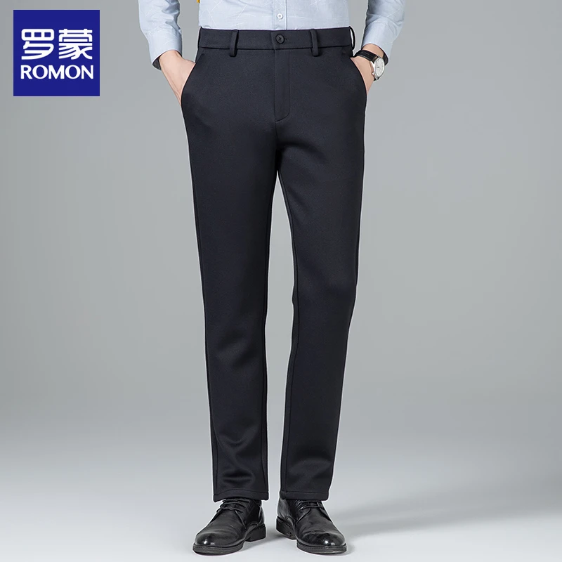 【休闲修身】罗蒙新款男士微弹裤厚款修身百搭直筒商务秋冬季男裤