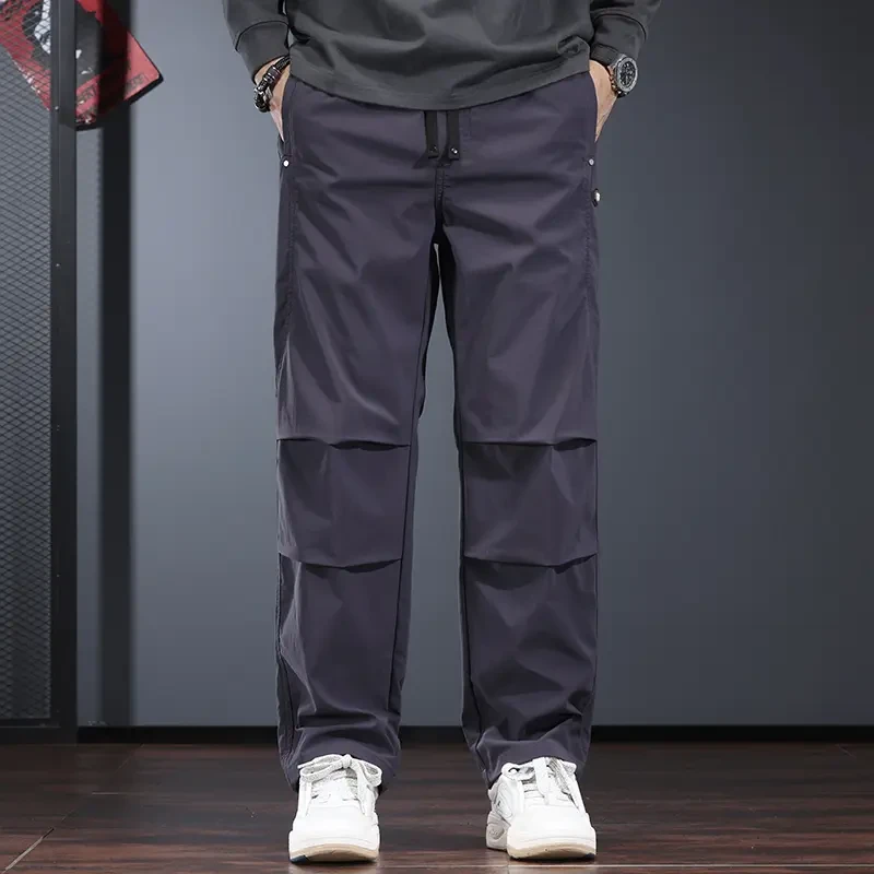 罗蒙休闲裤男宽松直筒冲锋裤夏季运动户外伞兵裤褶皱防泼水登山裤