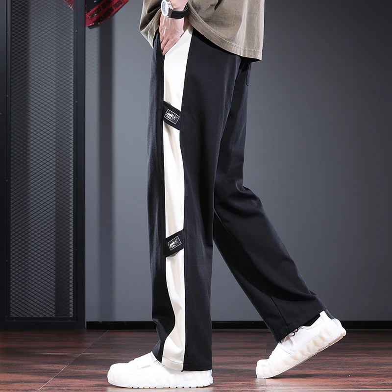罗蒙撞色卫裤男潮牌痞帅高街休闲裤秋冬新款垂感宽松阔腿直筒裤男