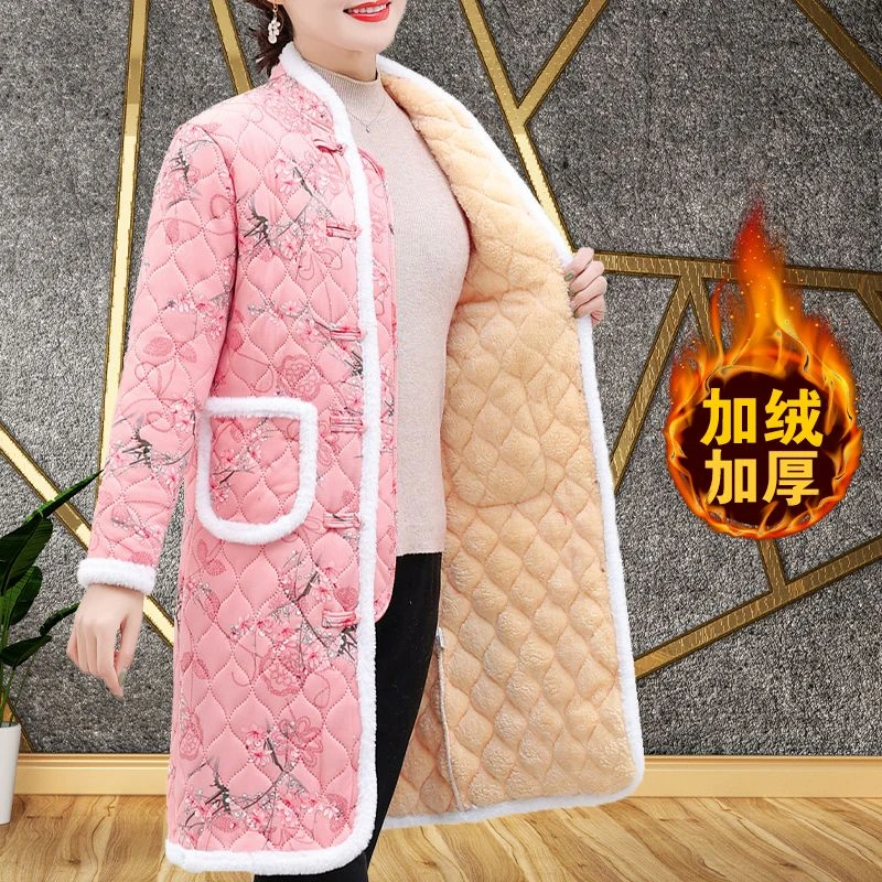 冬季新款棉袄中长款加绒网红加厚外套复古棉服妈妈保暖民族棉衣