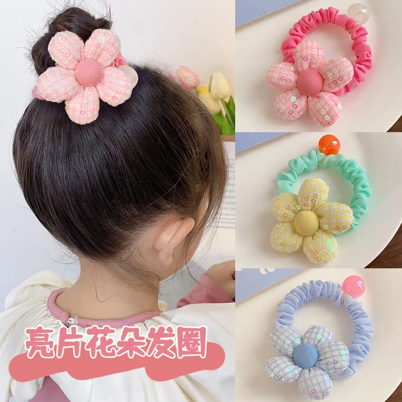 多妹 儿童头绳可爱亮片花朵扎丸子头发圈小女孩高弹力马尾发绳