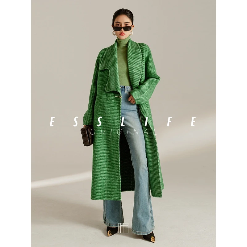 ESSLIFE阿尔巴卡羊驼毛毛呢外套百搭手工双面尼大衣