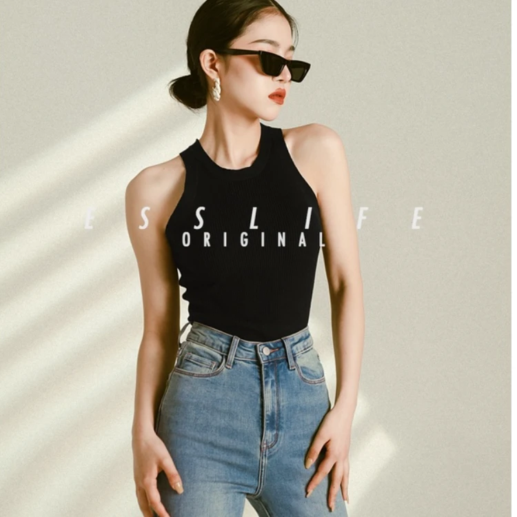 ESSLIFE春夏季挂脖针织背心吊带外穿小众紧身百搭性感无袖打底衫