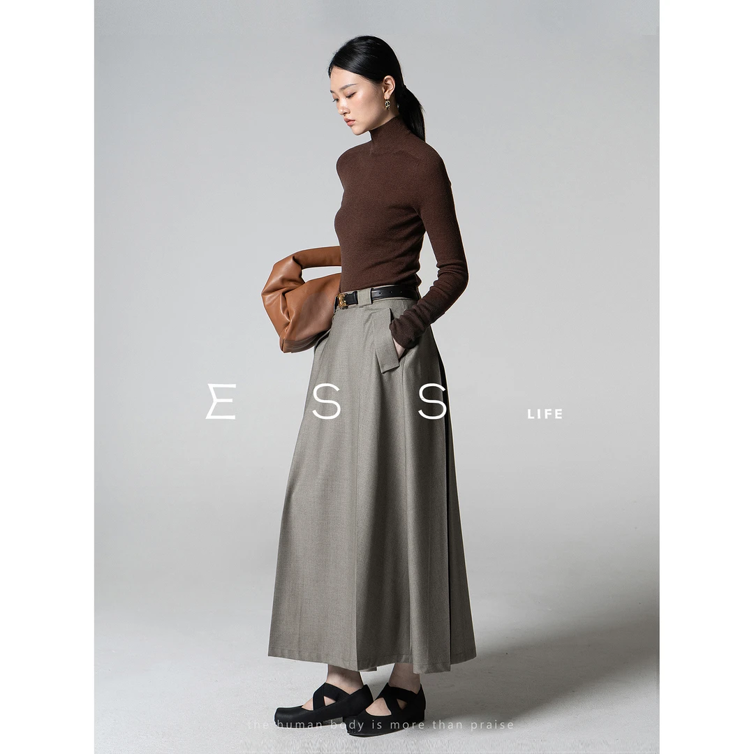 ESSLIFE精纺纹理色织长半裙
