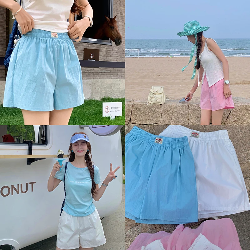 赵幺妹 氧气感 糖果色松紧腰棉质短裤阔腿裤a字休闲彩色裤子女夏