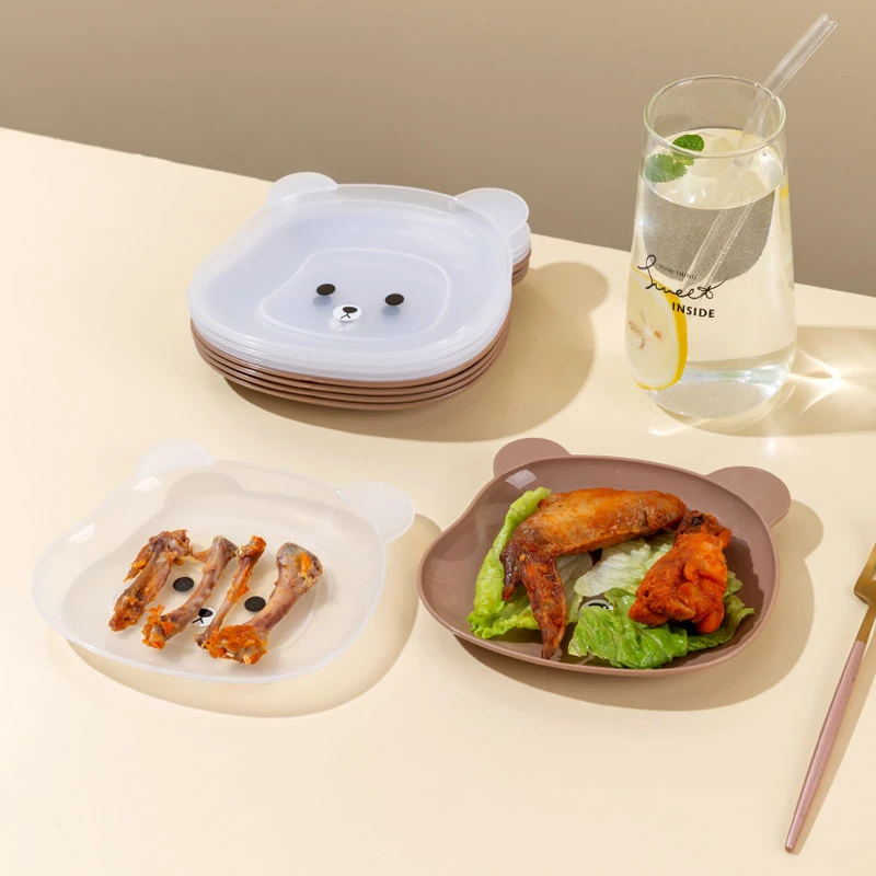 卡通小熊吐骨盘带底座收纳架盘家用圆形浅盘轻奢零食水果盘小碟子
