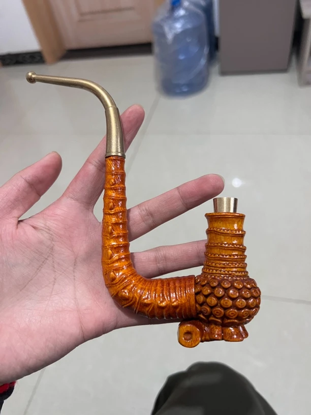 贵州实心竹子雕刻烟杆杆杆漂亮斗斗洋气好看一弯烟杆竹子烟杆烟斗