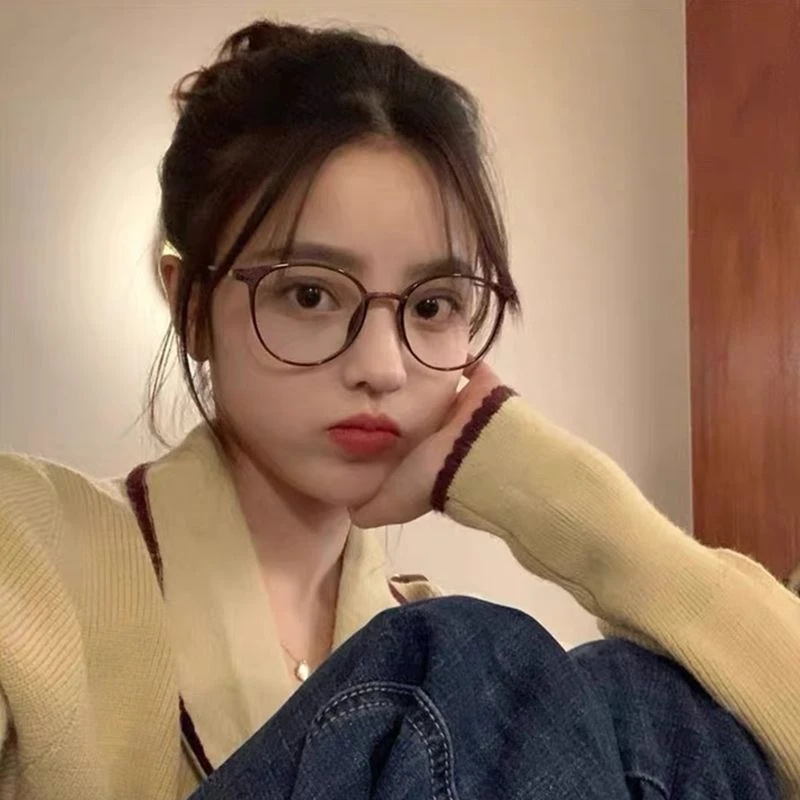 韩版茶色眼镜女近视椭圆形素颜神器ins高颜值防蓝光辐射平光镜框