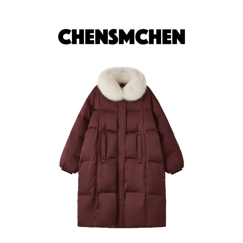 CHENSMCHEN 90新国标鹅绒服女冬季狐狸毛领设计感羽绒服C24Y030SL
