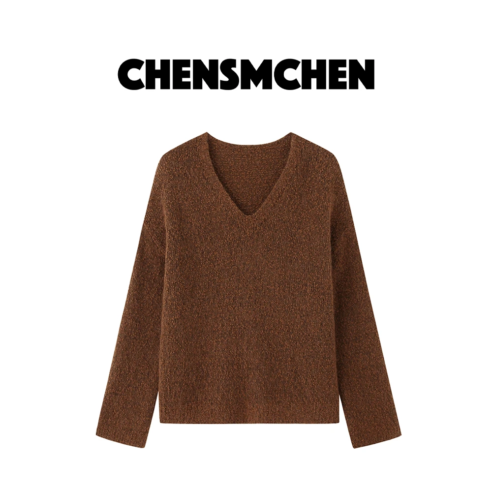 CHENSMCHEN 慵懒针织上衣气质咖色毛衣女百搭休闲C23M013