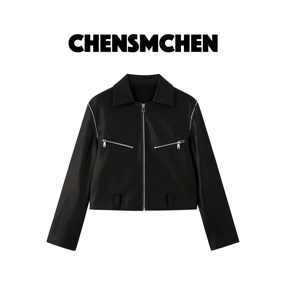 CHENSMCHEN 秋季设计感可拆卸袖子皮衣外套女C23W020