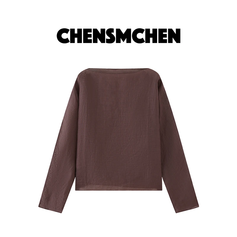 CHENSMCHEN【秋韵】夏季100苎麻一字领衬衫女百搭显瘦衬衣C24C060MX