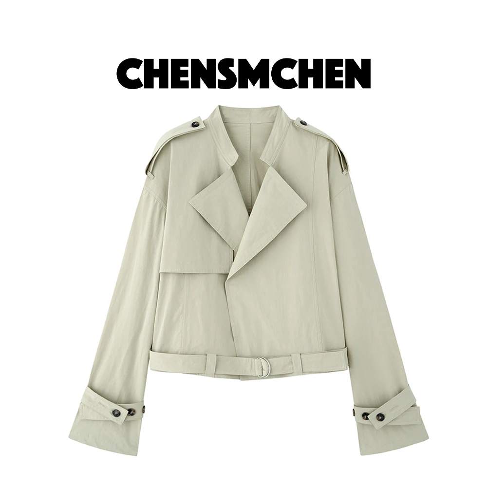 CHENSMCHEN大地重工大翻领风衣女短款显瘦宽松外套C24W007