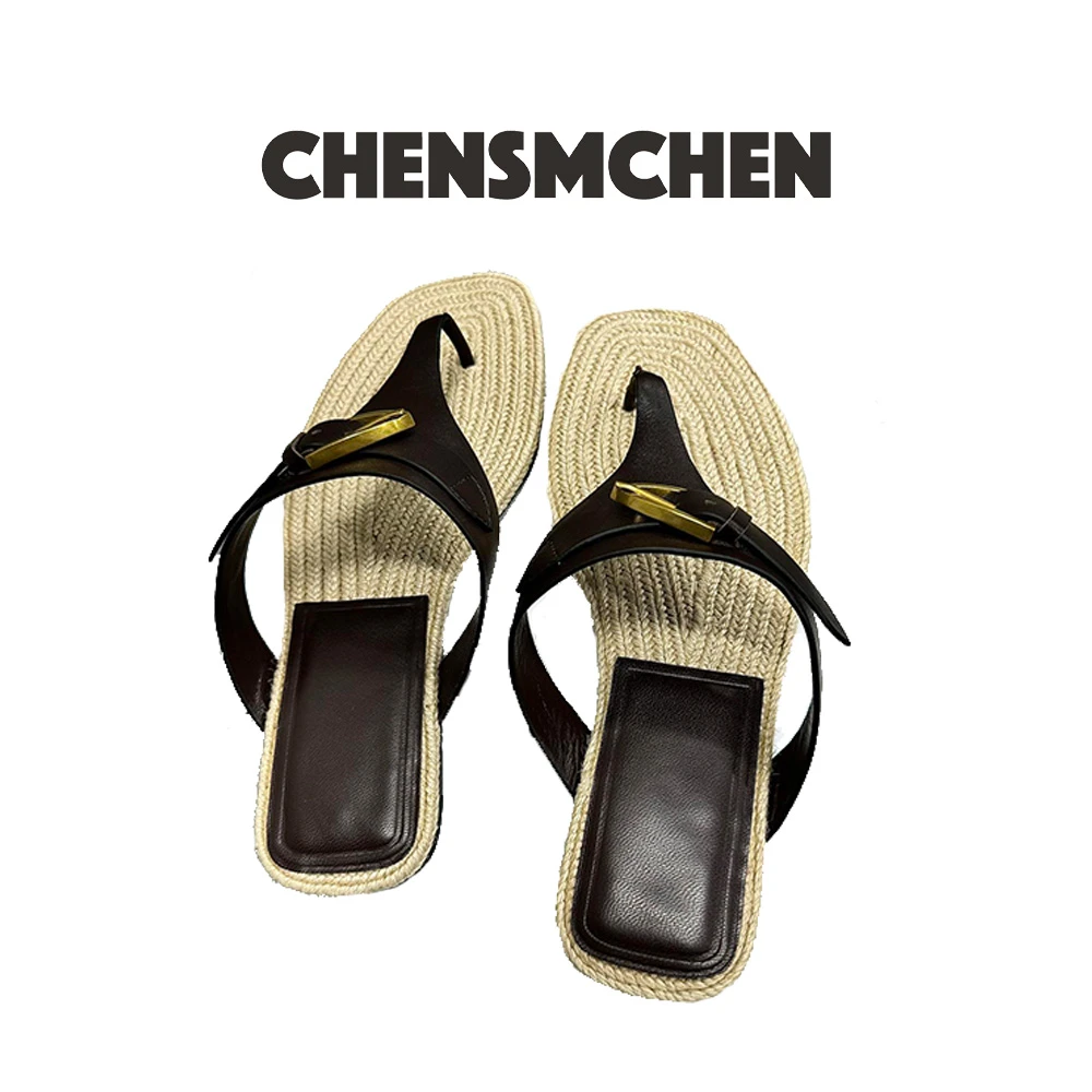 CHENSMCHEN草编渔夫夹脚凉拖女休闲百搭沙滩人字拖SIXELEMENTS