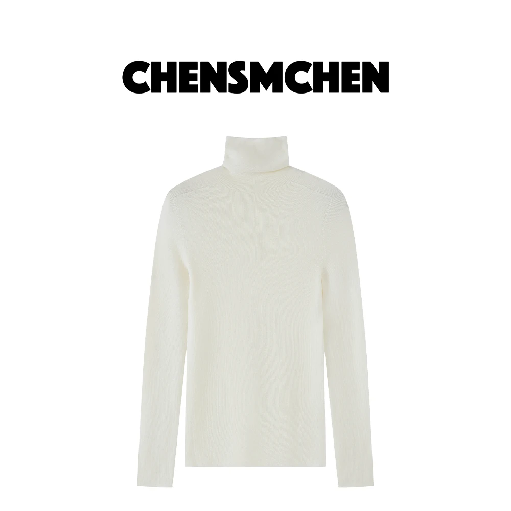 CHENSMCHEN 100绵羊毛高领长袖针织衫女设计感打底衫C24063SL