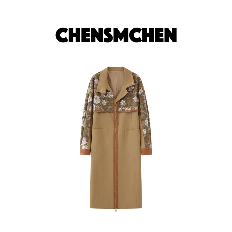 CHENSMCHEN 翻领中长款风衣女秋季设计感百搭显瘦外套C24F001MX