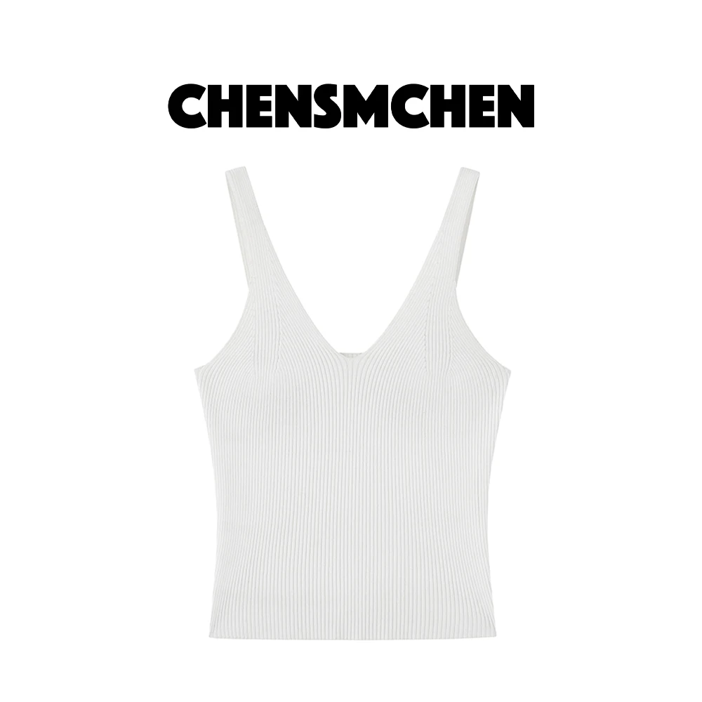 CHENSMCHEN 短款针织吊带女百搭美背修身黑白显瘦背心上衣C24B001