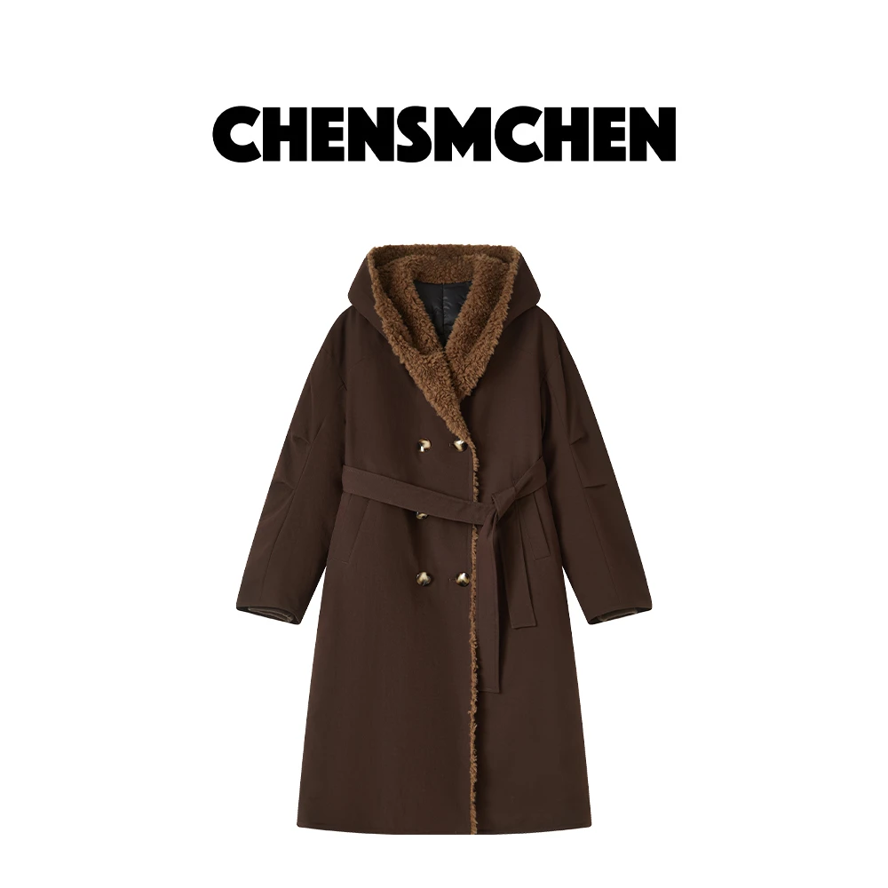 CHENSMCHEN 90白鹅绒连帽加绒鹅绒服女冬季保暖羽绒服C24Y042YQ