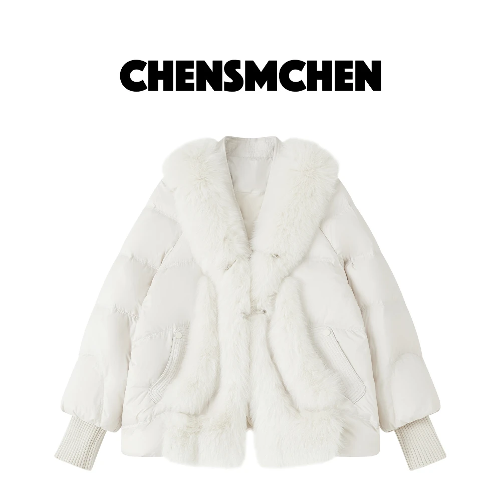CHENSMCHEN 大狐狸毛90新国标面包鹅绒服女冬保暖羽绒服C24Y036YQ