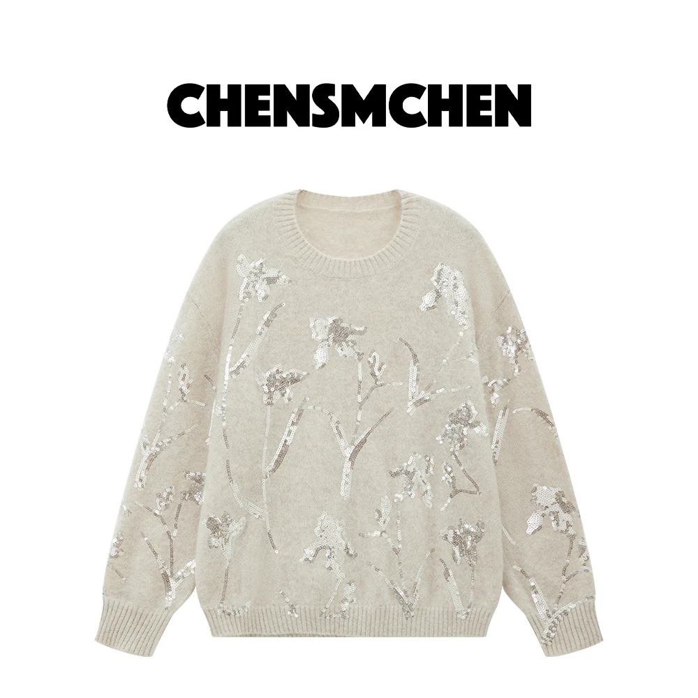 CHENSMCHEN亮片100山羊绒衫女秋季设计感品质女装C24Z127SL