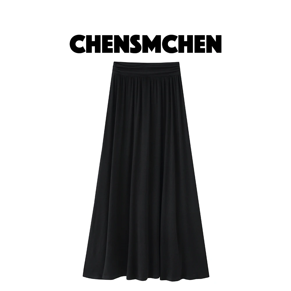CHENSMCHEN【摇曳 】黑色针织半身裙女中长款高腰长裙C24Q002