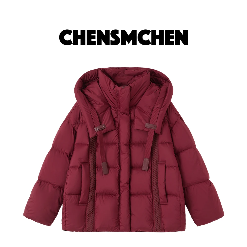 CHENSMCHEN 90白鹅连帽鹅绒服女冬季设计感短款羽绒服C24Y017MN-1