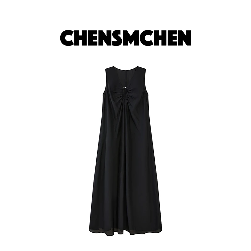 CHENSMCHEN 黑色背心连衣裙套装女夏季吊带两件套C24L036SLA
