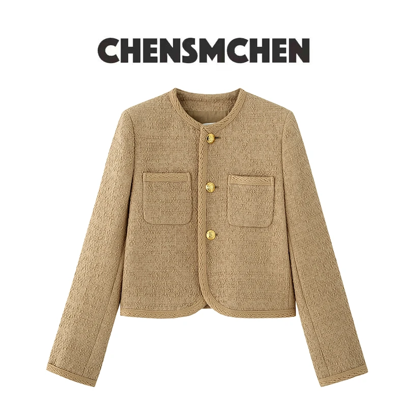CHENSMCHEN 秋季时尚羊粗花呢小香风短外套女C23W015