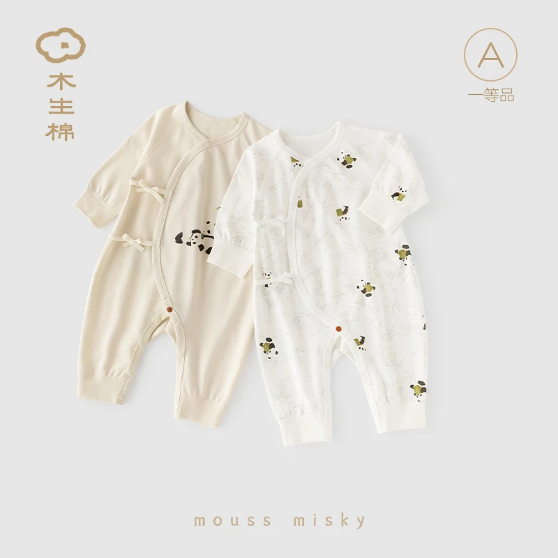 木生棉0-6个月初生宝宝连体哈衣春秋季新生婴儿国风和尚爬服居家