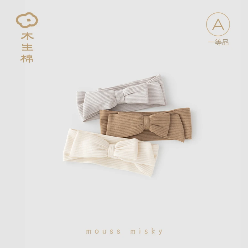木生棉新生儿蝴蝶结发带春秋季款婴儿护头发饰宝宝护囟门弹力发带
