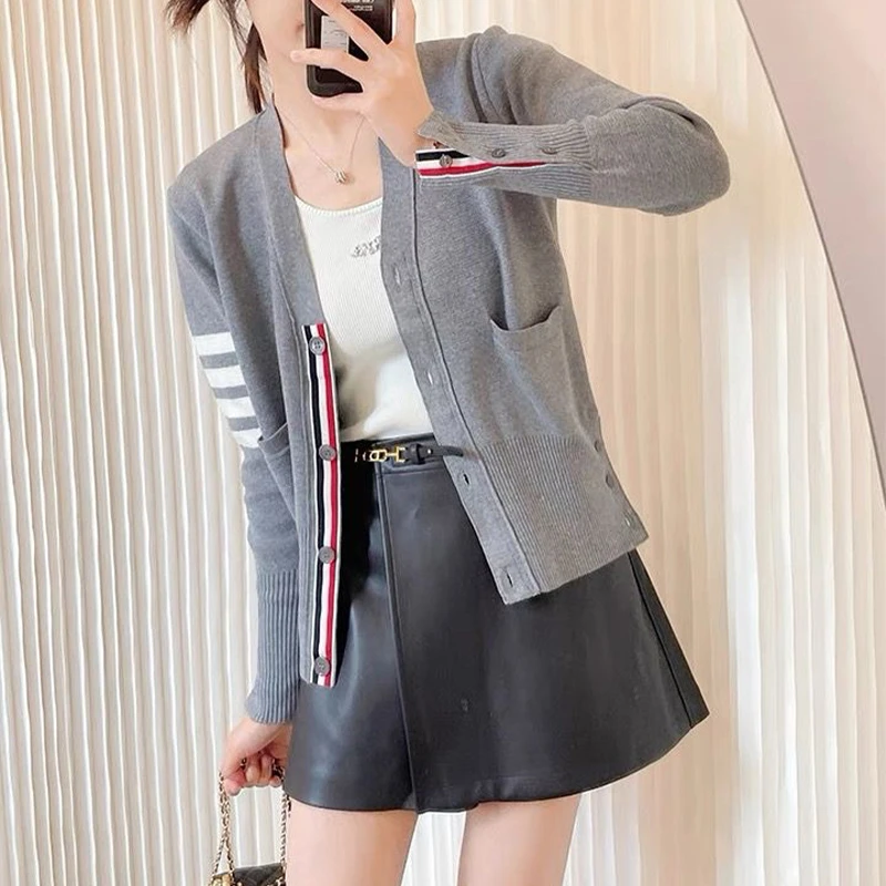 四条杠条纹男女情侣装针织开衫春秋TB宽松百搭英伦学院风大码外套