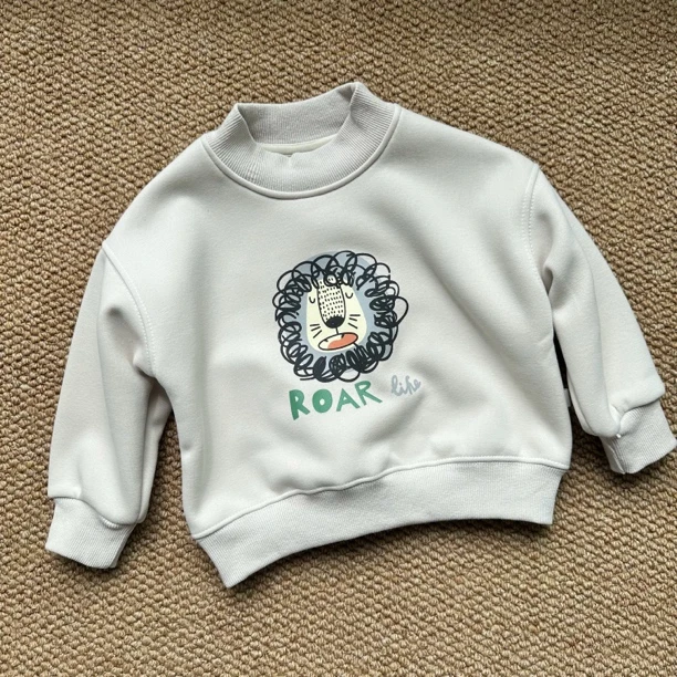 【深秋新品】爆款一体绒儿童洋气长袖加绒圆领卫衣浅色杏色秋冬