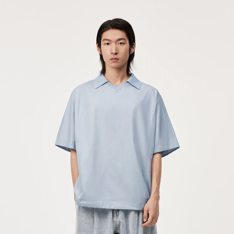 速写男装夏季新品衬衫V领偏宽松套头薄款日系舒适通勤9O6210570