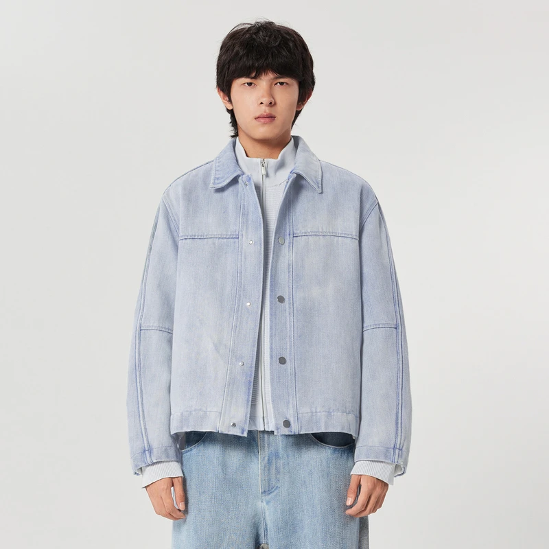速写男装春新品牛仔夹克潮流翻领短款时尚复古街头美式9N1612480