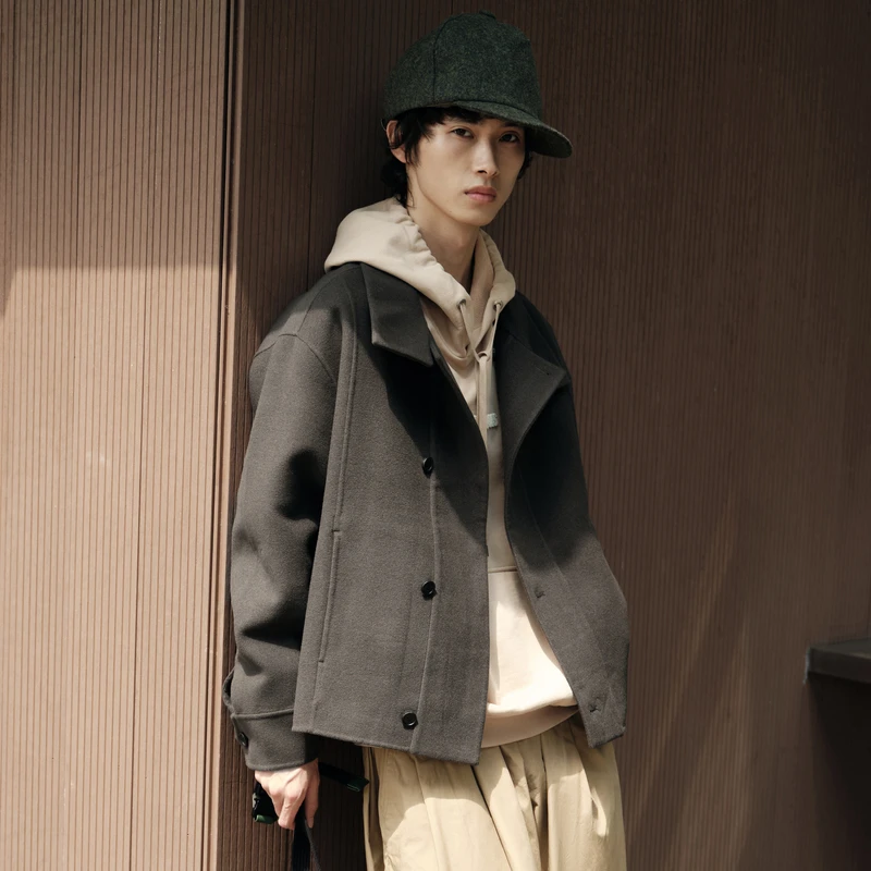 速写男装秋冬新品毛呢夹克短款外套男士时尚圣诞穿搭潮9MA610380