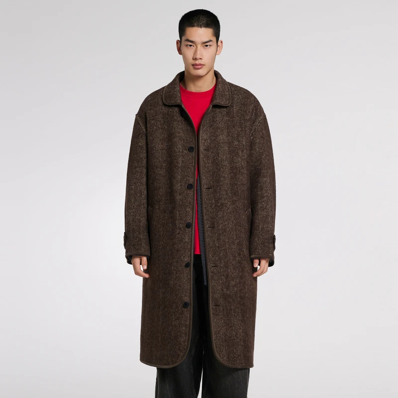 速写男装冬新品毛呢外套宽松翻领长款休闲时尚大衣男士9NB813790
