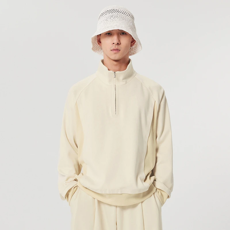 速写男装春卫衣宽松半拉链保暖户外套头日系简约文艺男9N1412310