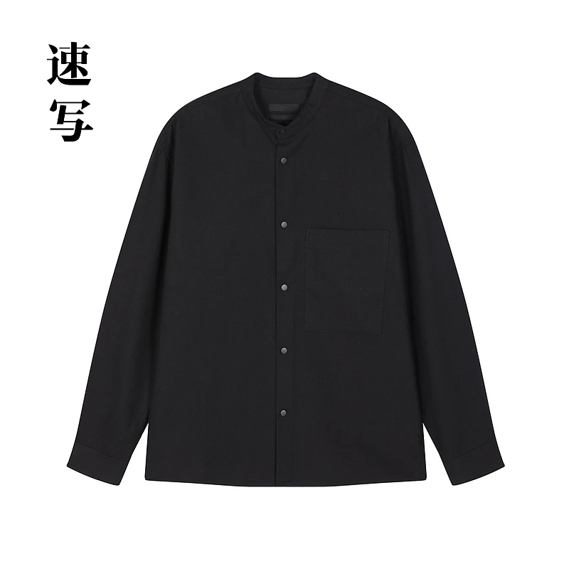 速写男装秋冬新款长袖衬衫宽松立领设计感舒适潮流上衣9O0210680