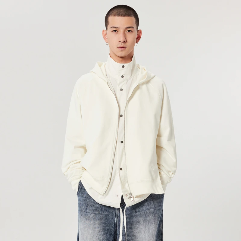 速写男装春新品卫衣短款开襟宽松连帽时尚休闲情侣日系9N2410660