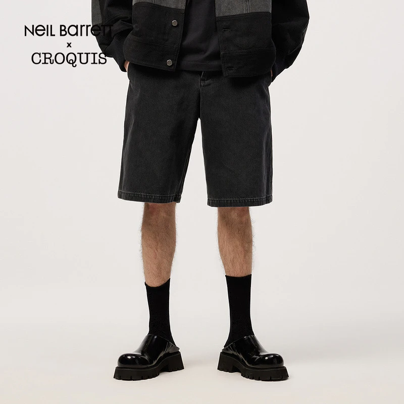 速写男装春夏新品休闲宽松牛仔裤短裤直筒男士个性街头9O1E11370