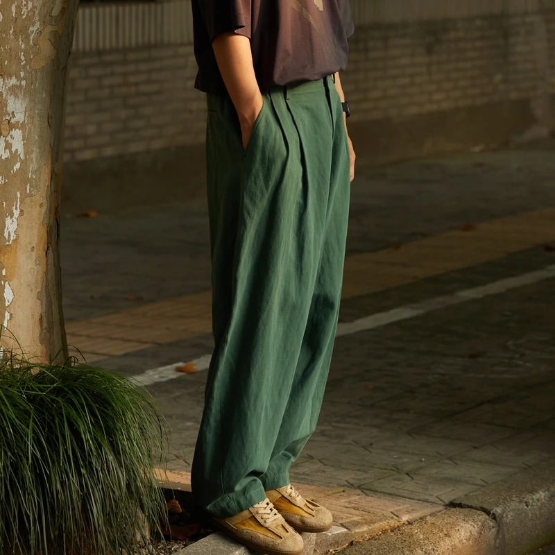 速写男装春夏新品长裤复古休闲阔腿宽松复古纯色男生潮9N3E11140