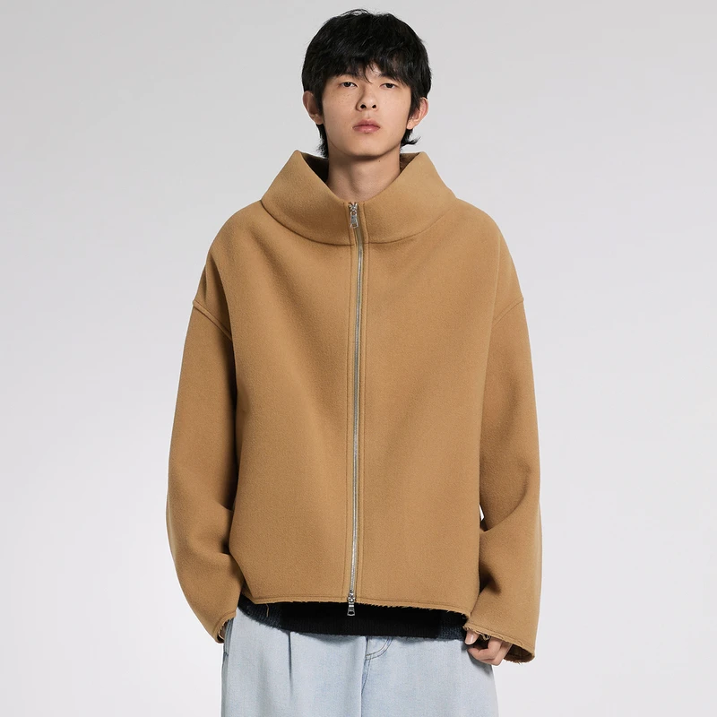 速写男装冬新品毛呢夹克宽松立领短款复古保暖时尚街头9NB613540