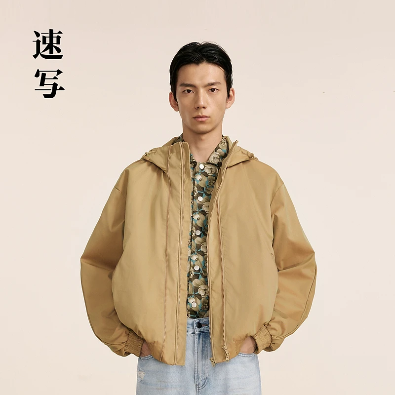 速写男装秋冬新款休闲宽松羽绒服连帽设计舒适保暖外套9O0C22920